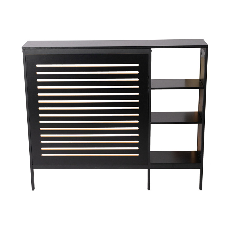 Ironwood Combined With Black Radiator Cover And Shoe Rack