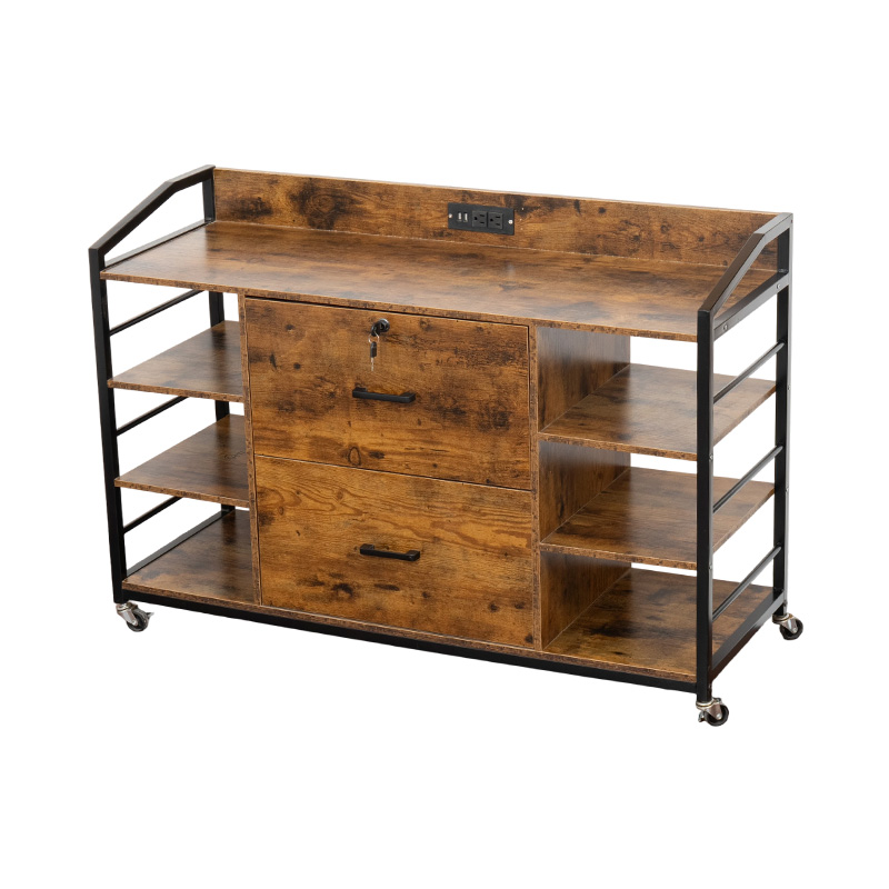 Steel And Wood Filing Cabinet With Lock Wheels And Insert