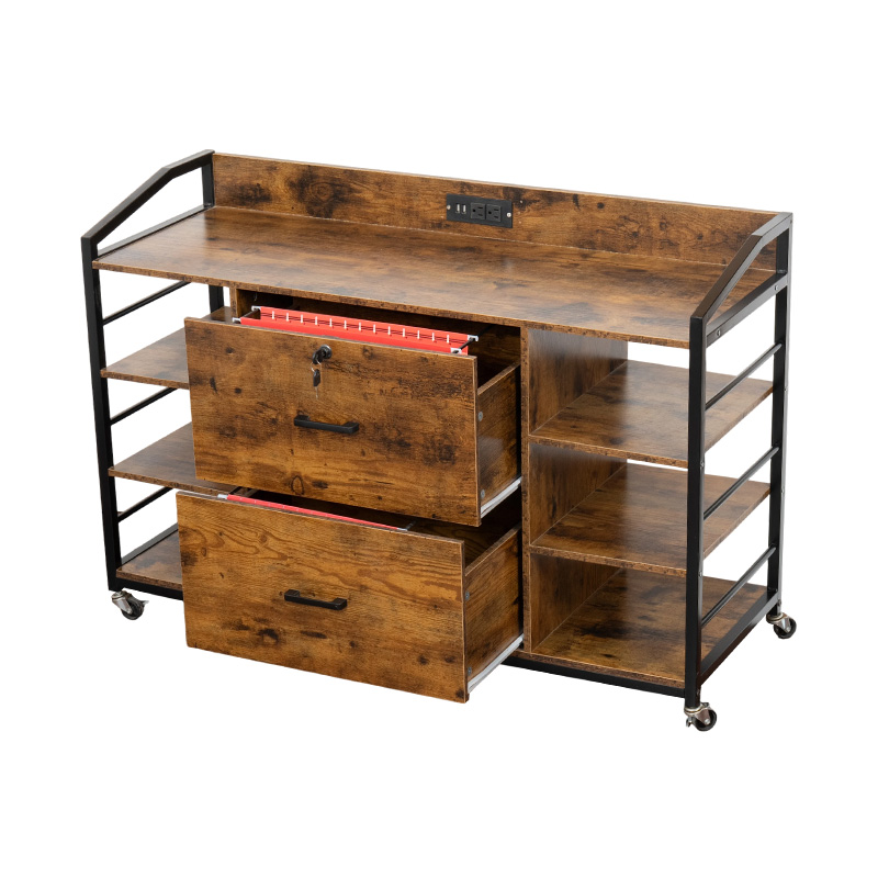Steel And Wood Filing Cabinet With Lock Wheels And Insert