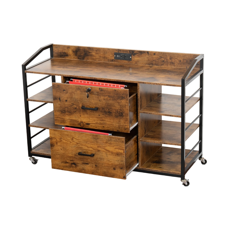 Steel And Wood Filing Cabinet With Lock Wheels And Insert
