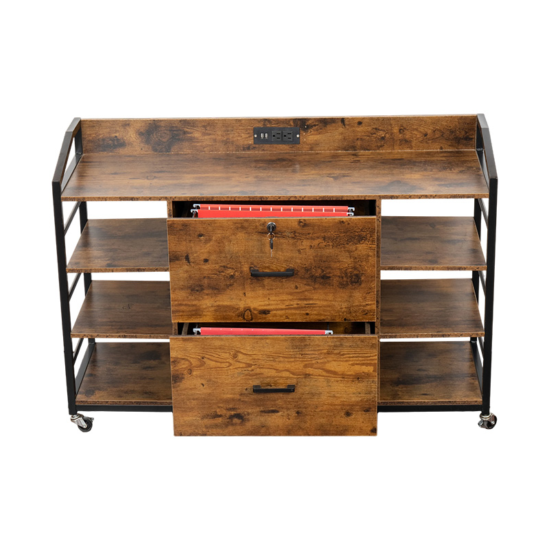 Steel And Wood Filing Cabinet With Lock Wheels And Insert